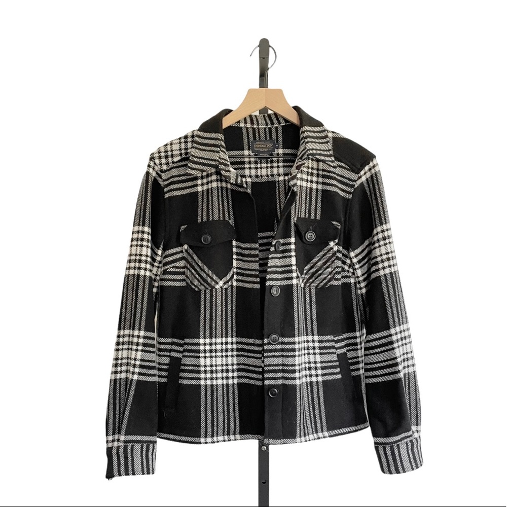 Pendleton Black & White Plaid Wool Shacket - Picture 2 of 6